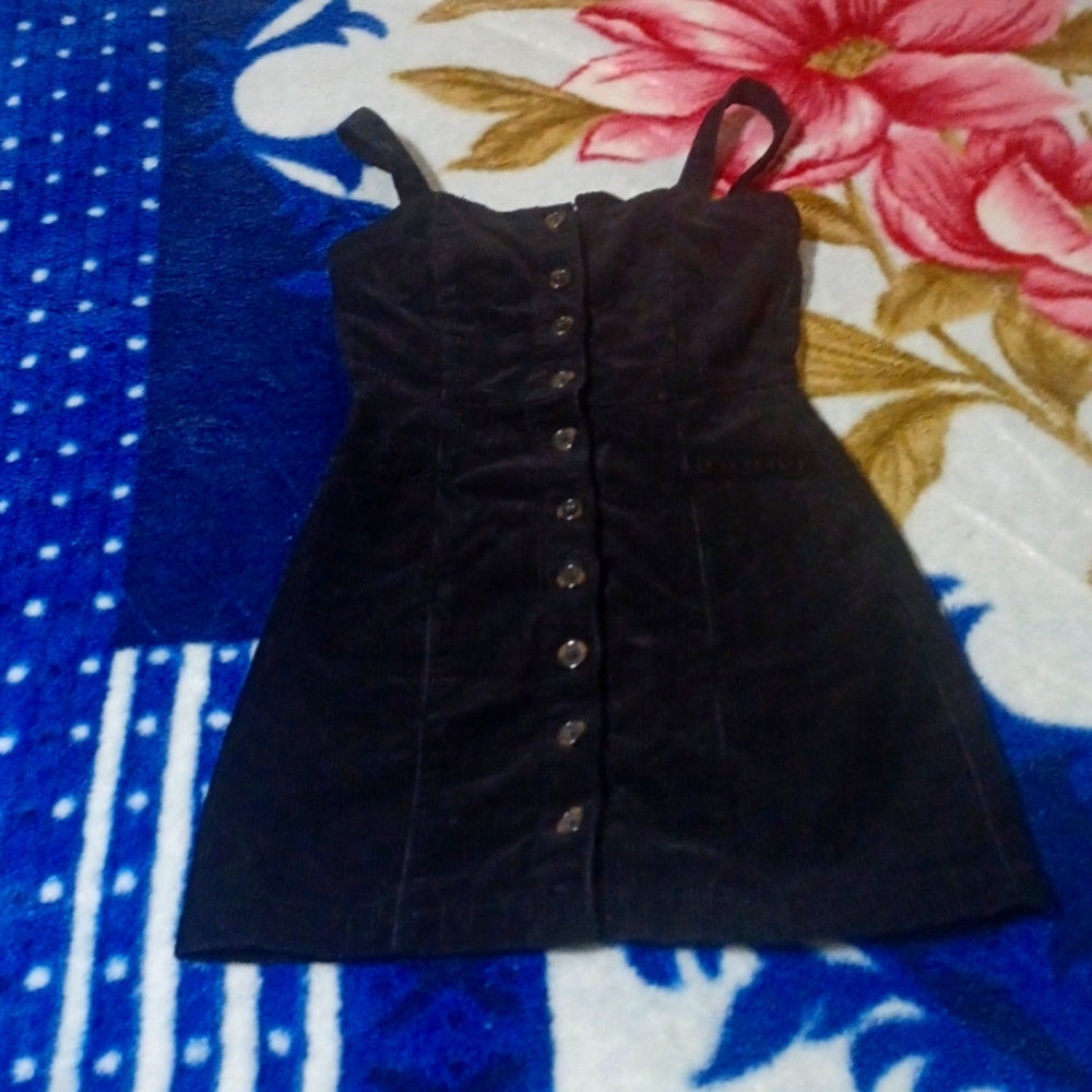 XS Black Corduroy Button Down Mini Dress